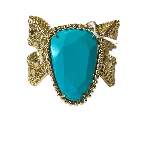 Kendra Scott Abena Turquoise Gold Cuff Bracelet Used on Runway Fashion Show 🥰 - Picture 2 of 15